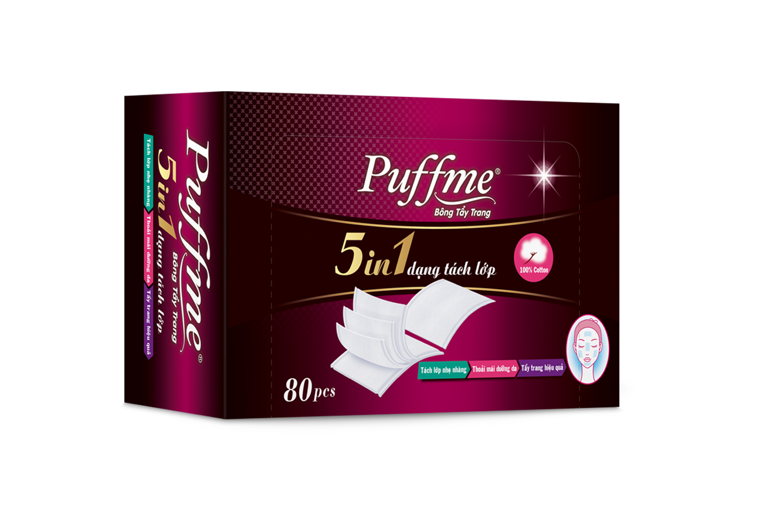 Puffme 5in1 Premium Cotton Pad With 5 Layers 80 Pieces/Box